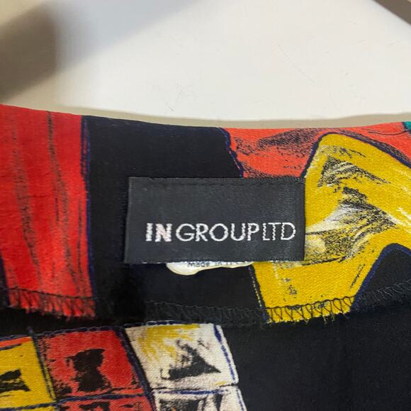 Vintage In Group Ltd 80s 90s Colorful Abstract Wearable Art Blouse Sz 14 / L - Picture 5 of 12